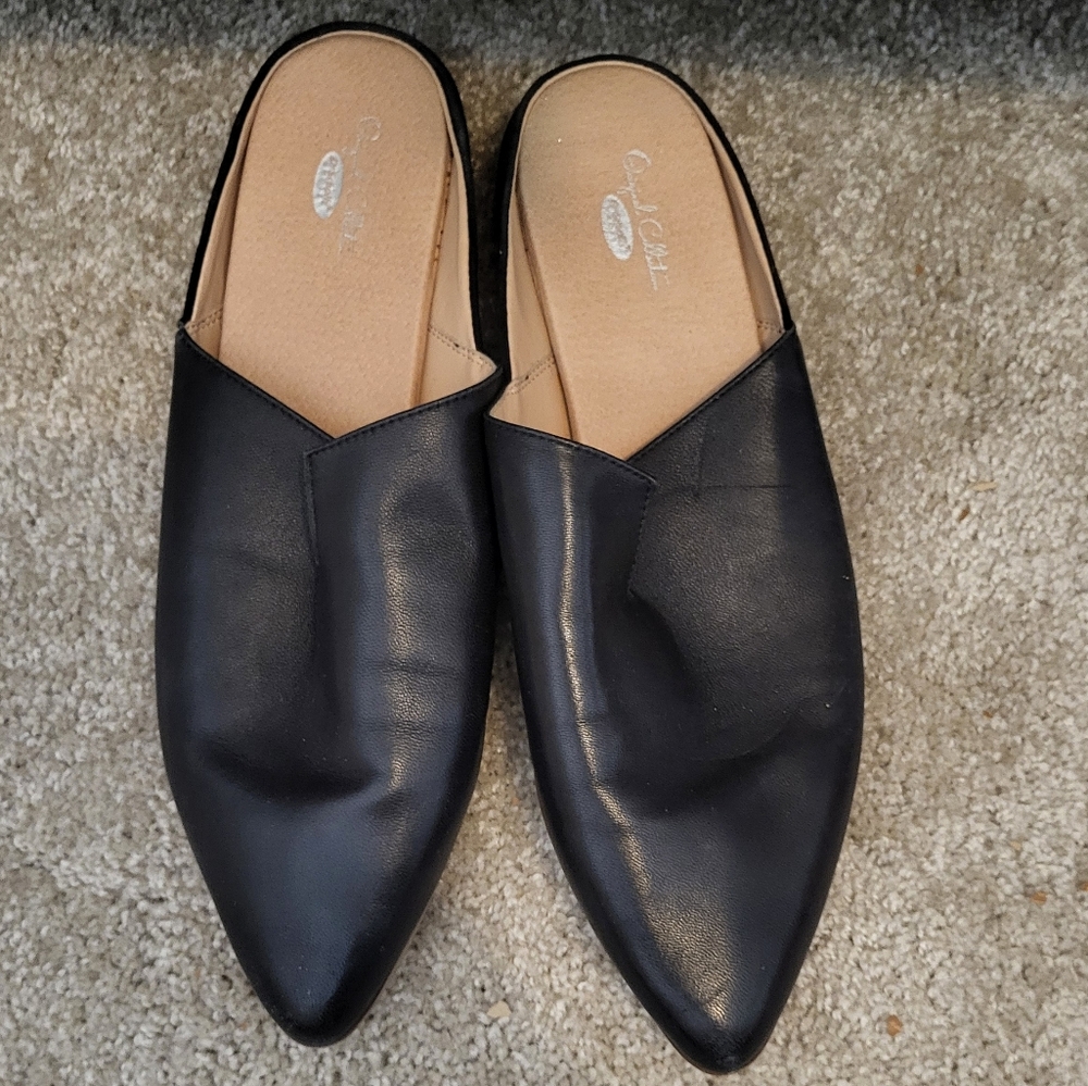Clarks Black Leather Mules